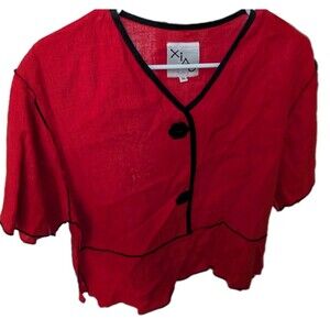 Xiao Red Linen Short Sleeve Button Up Top Summer Casual Resort Wear